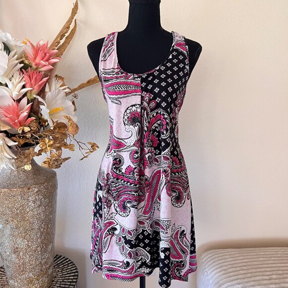 Apt 9 Dresses & Skirts - Y2K Purple & Black Paisley Halter Midi Dress with Back Lace Trim